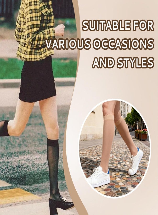 Dfqsofd 12 Pairs Knee High Stockings for Women, 10D Nylon Sheer Knee High Socks Elastic Fine Sheer Socks with Reinforced Toes(Black+Beige) - Image 4